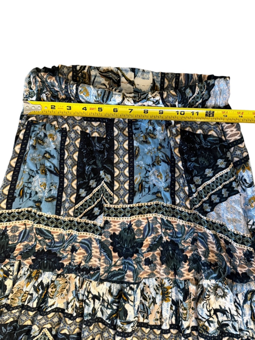 ✨ 2 for $20 ✨ Patchwork-Print Tiered Maxi Skirt in Black & Blue - Picture 2 of 4